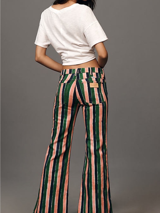 Wrangler Denim - Wrangler Wanderer Striped Flare Pants in Green, Pink & Navy